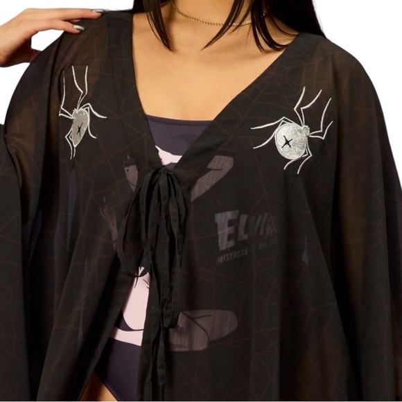Elvira Mistress of The Dark Spiderweb Embroidered Caftan Swimsuit Coverup NWT - Picture 2 of 3